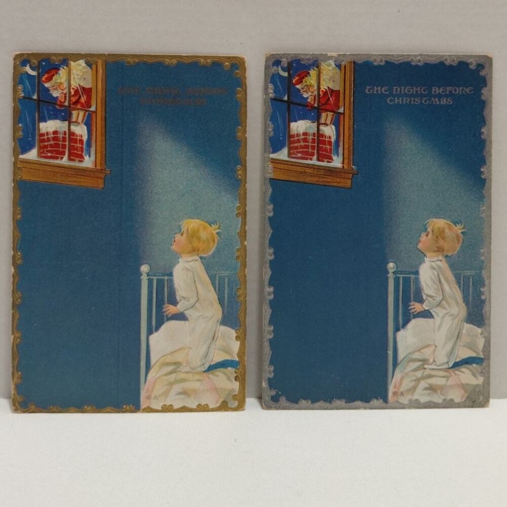 Antique Christmas postcards Santa Claus night before Christmas series